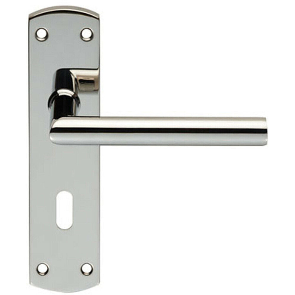 Mitred Lever Door Handle on Lock Backplate 172 x 44mm Polished Steel