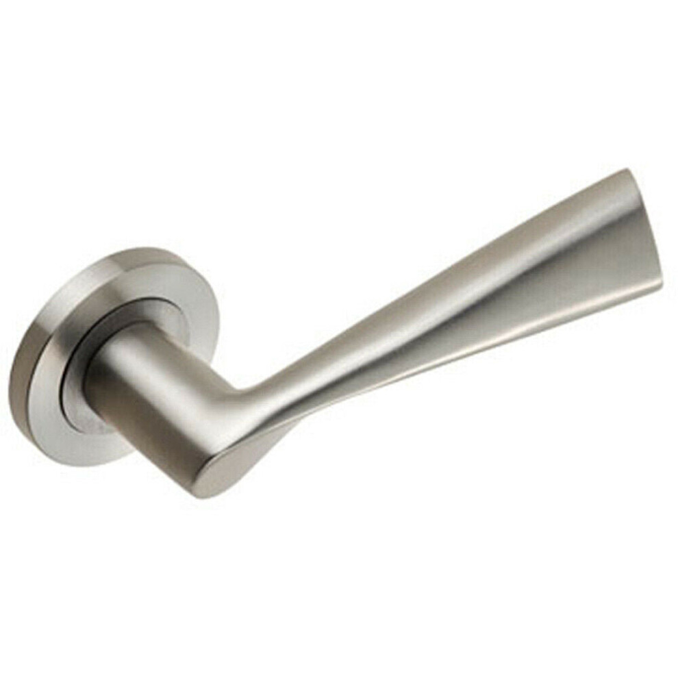 PAIR Angular Design Handle On Round Rose Concealed Fix Satin Stainless Steel