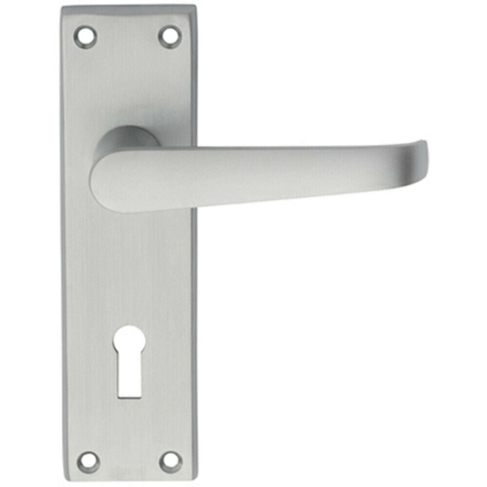 Pair Straight Victorian Handle On Lock Backplate 150 X 43Mm Satin Chrome 5056492578584