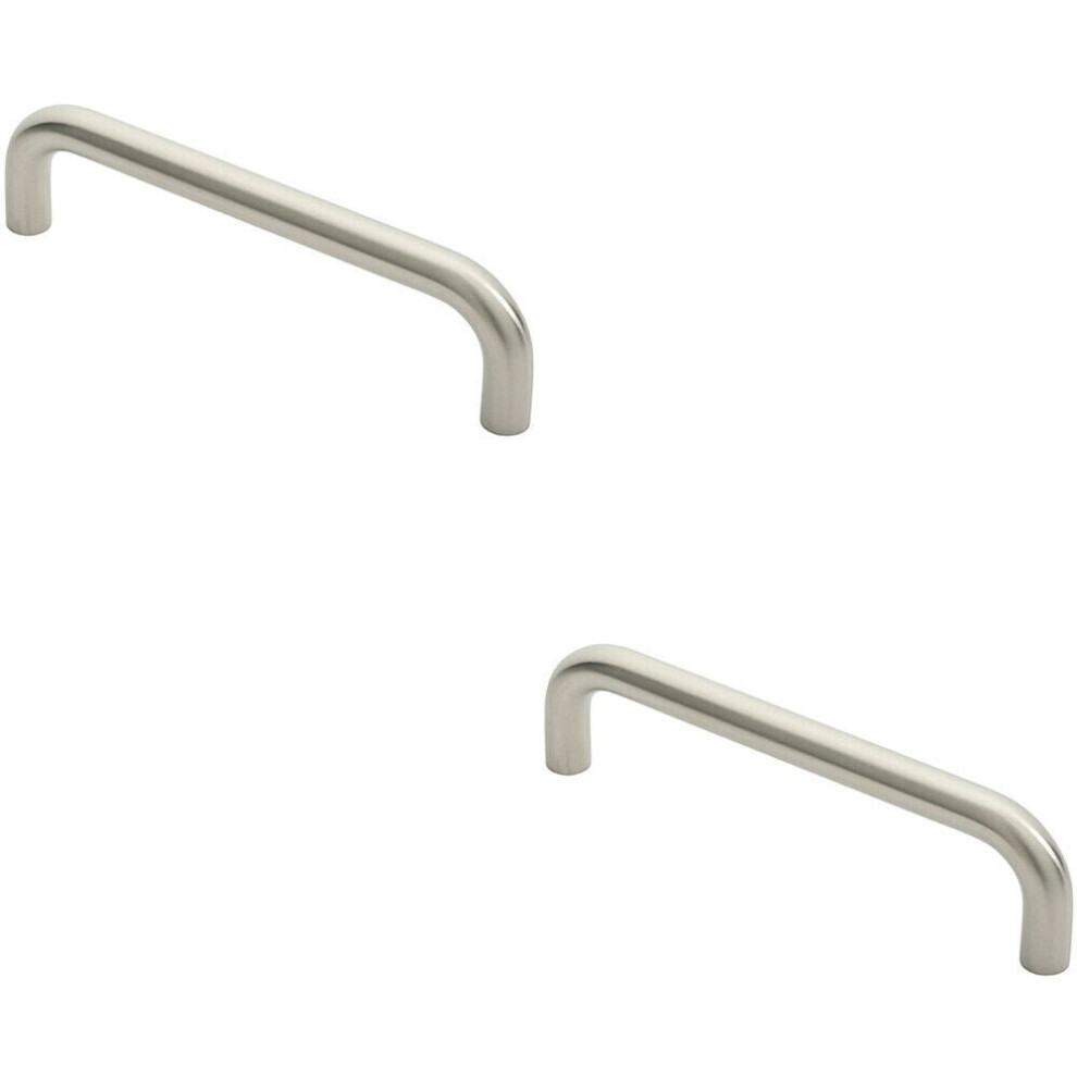 2x Round D Bar Pull Handle 244 x 19mm 225mm Fixing Centres Satin Stainless Steel