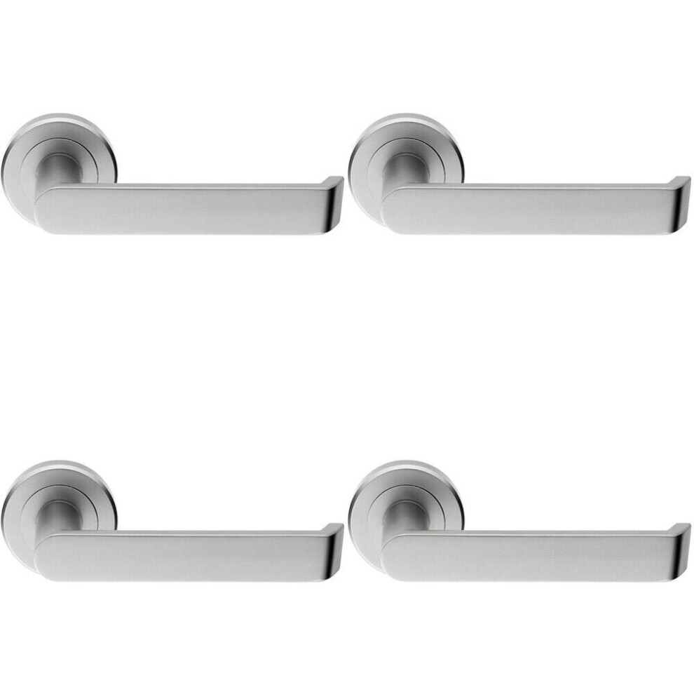 Loops 4X Pair Flat Faced Lever On Round Rose Chamfered Edge Concealed Fix Satin Chrome