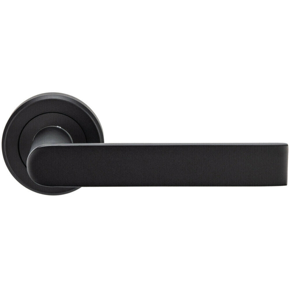 PAIR Flat Rectangular Bar Handle on Round Rose Concealed Fix Matt Black