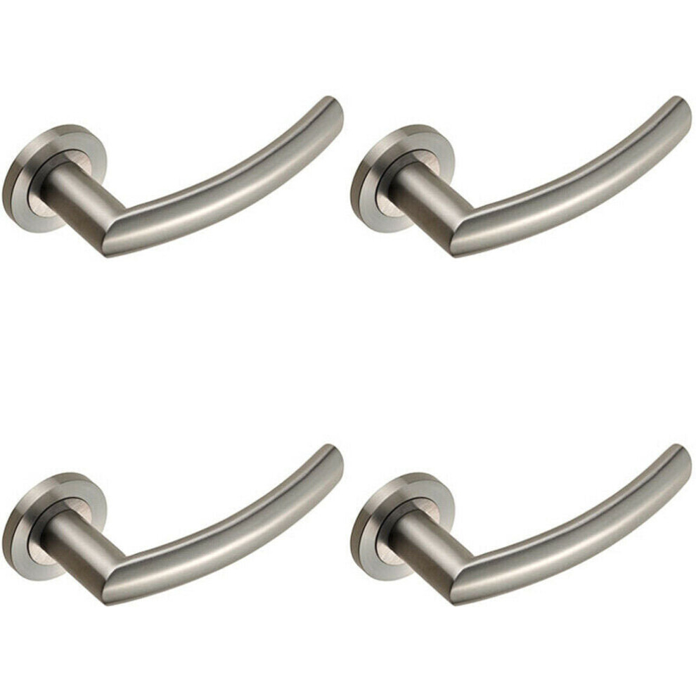 4X Pair Curved Round Bar Handle On Round Rose Concealed Fix Satin Steel