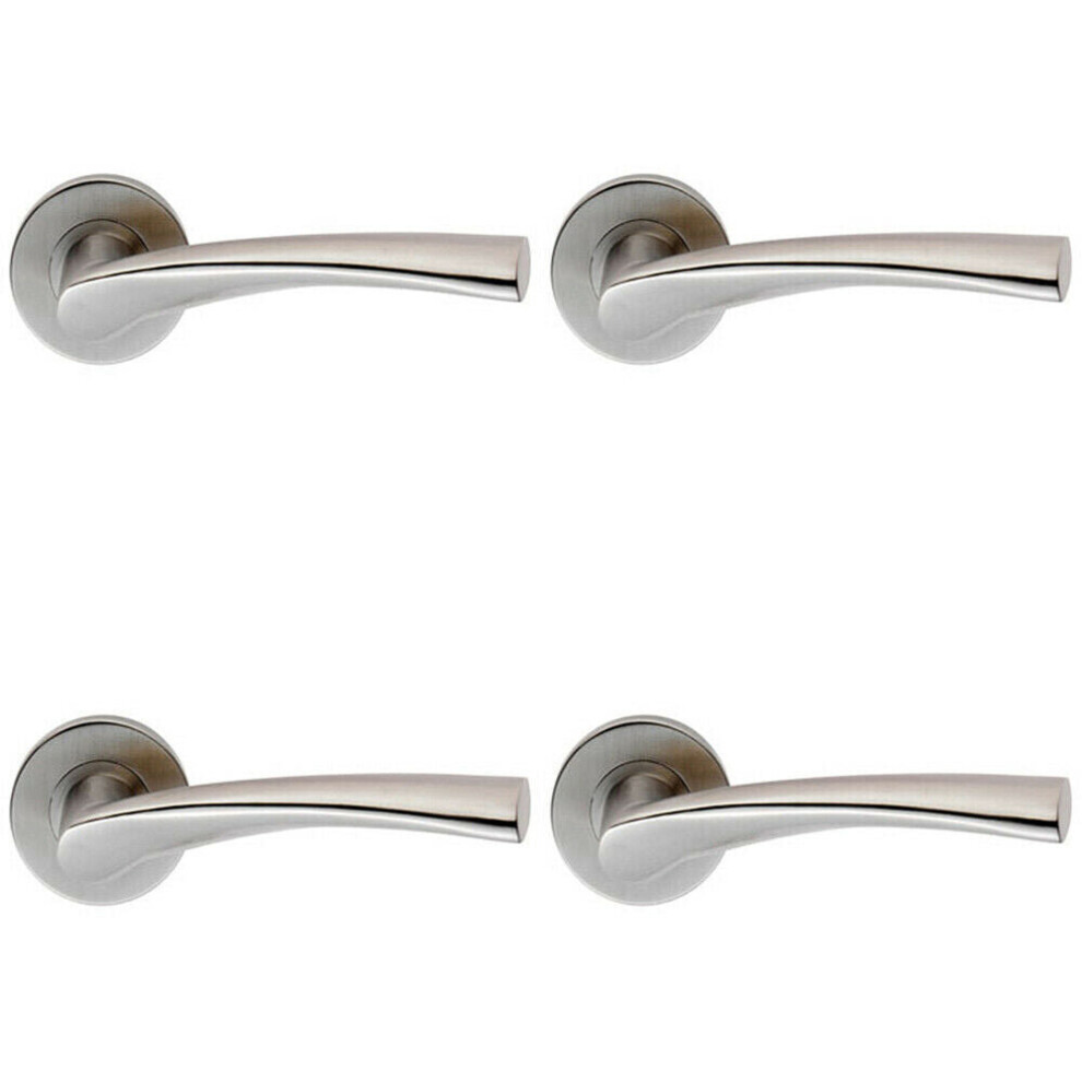 4X Pair Twisted Angular Design Handle On Round Rose Concealed Fix Satin Steel 5056524206447