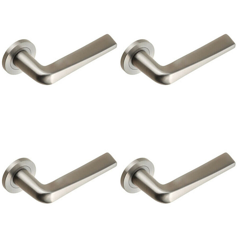 4x PAIR Chunky Flat Tapered Bar Handle on Round Rose Concealed Fix Satin Steel