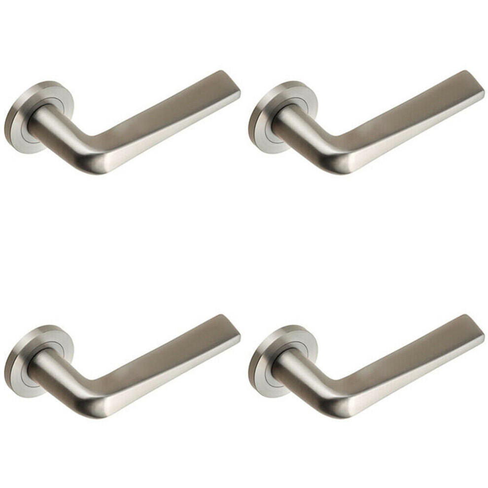 Loops 4X Pair Chunky Flat Tapered Bar Handle On Round Rose Concealed Fix Satin Steel
