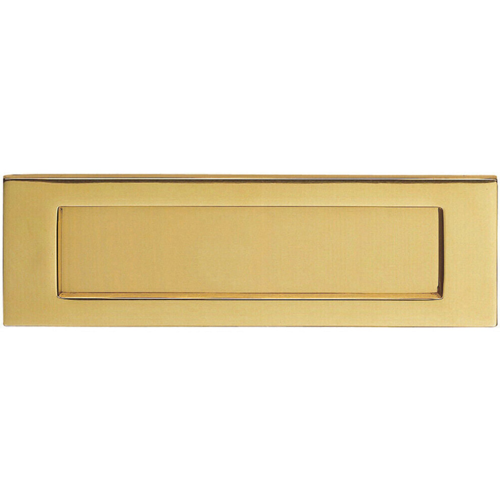 Inward Opening Letterbox Plate 242mm Fixing Centres 278 x 95mm Polished Brass