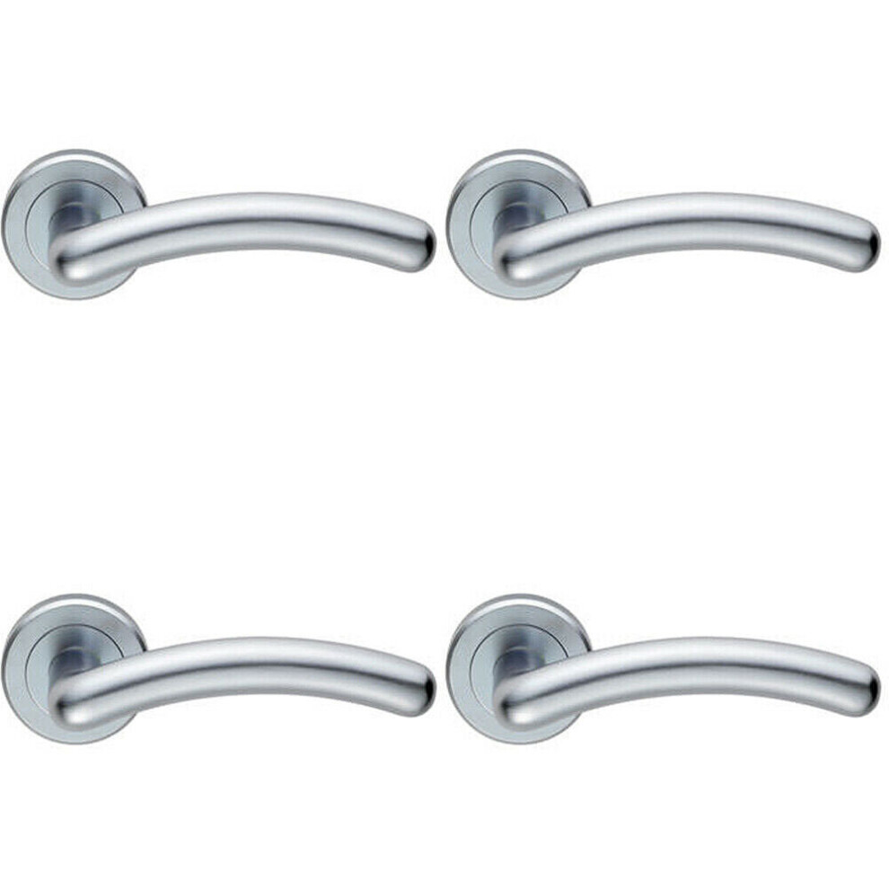 4X Pair Arched Round Bar Handle On Concealed Fix Round Rose Satin Chrome