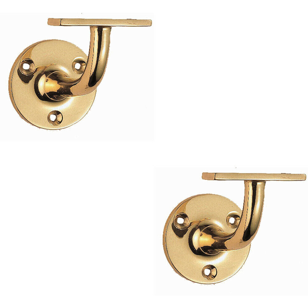 2X Heavyweight Handrail Bannister Bracket 80Mm Projection Polished Brass 5056492590104