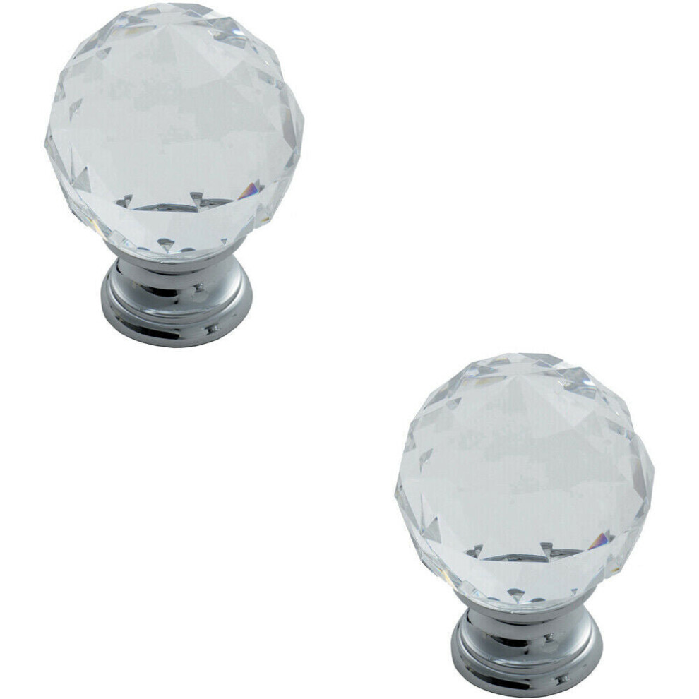 Loops 2X Faceted Crystal Cupboard Door Knob 40Mm Dia Polished Chrome Cabinet Handle