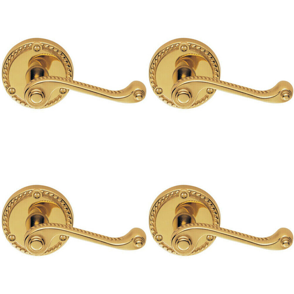 Loops 4X Pair Georgian Scroll Handle On Round Rose Rope Design Pattern Polished Brass