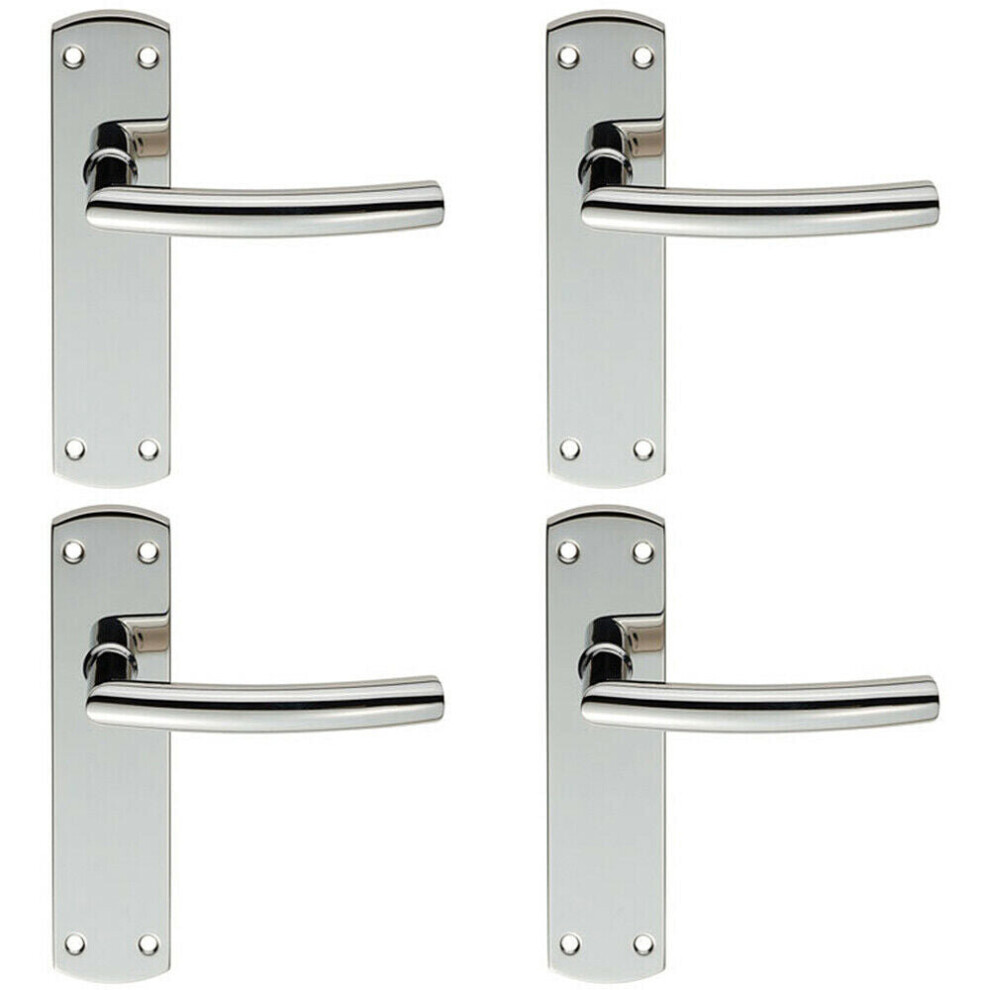 4x Curved Bar Lever Door Handle on Latch Backplate 172 x 44mm Polished Steel