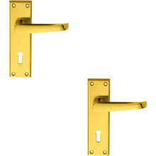 2x PAIR Straight Victorian Handle on Lock Backplate 150 x 43mm Polished Brass