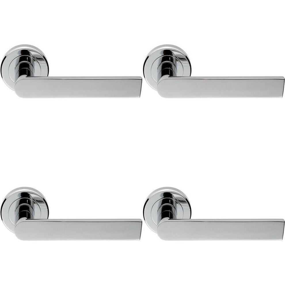 4x PAIR Flat Rectangular Bar Handle On Round Rose Concealed Fix Polished Chrome