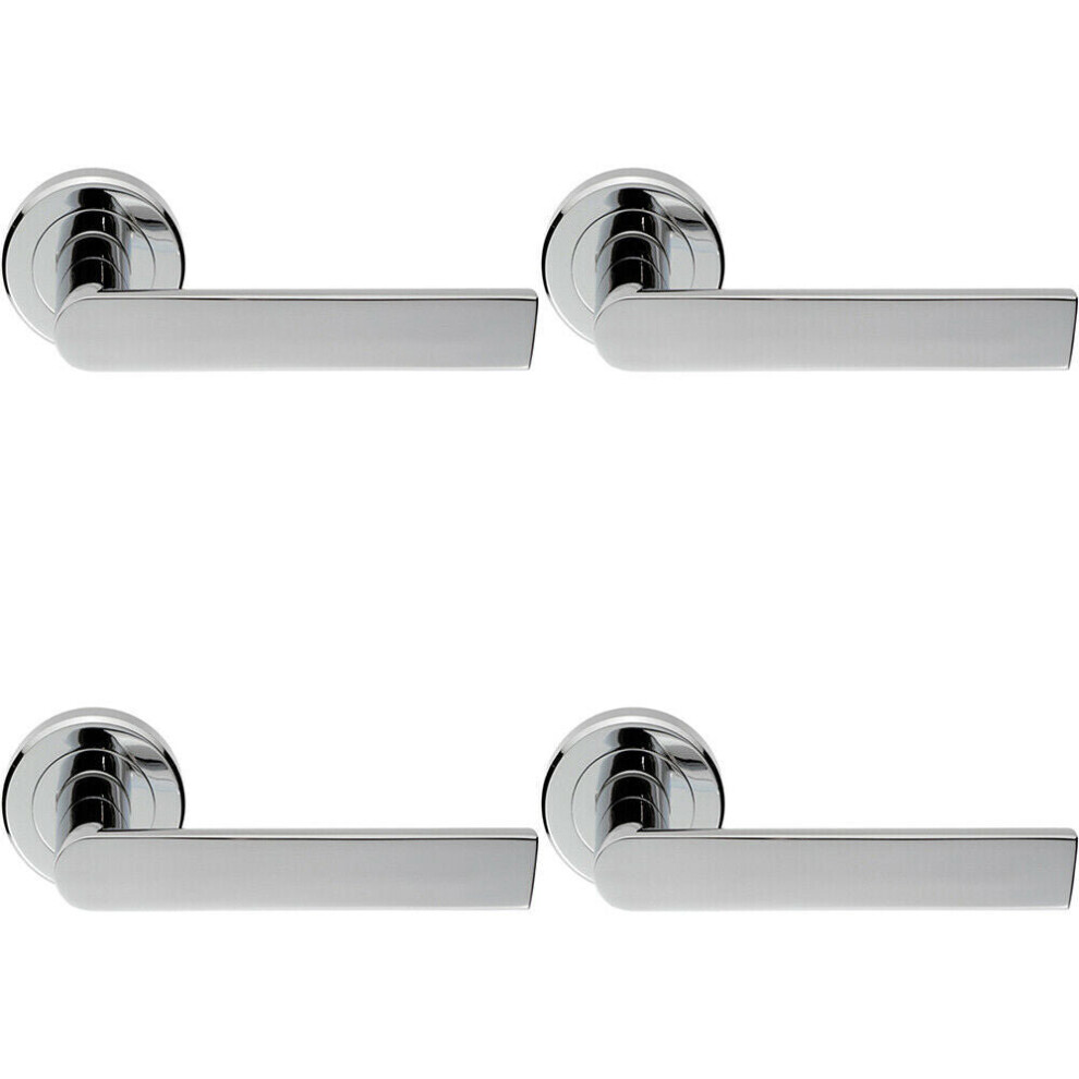 Loops 4X Pair Flat Rectangular Bar Handle On Round Rose Concealed Fix Polished Chrome