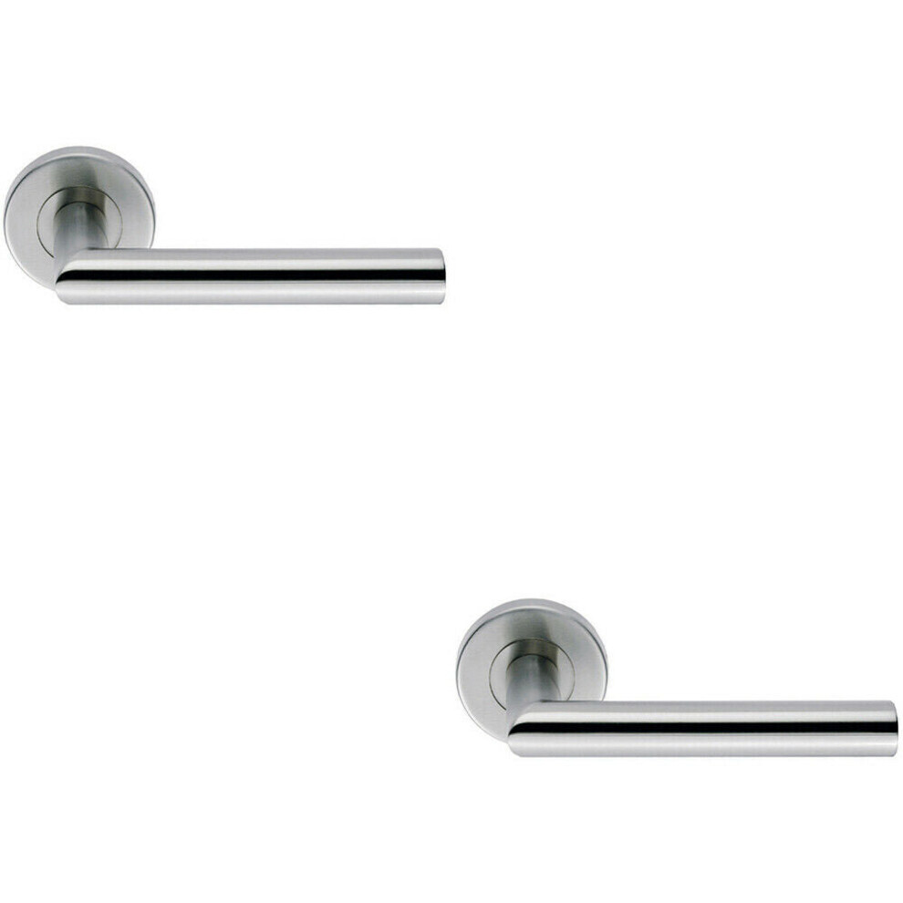 Loops 2X Pair Mitred Round Bar Handle Ringed Design Conceled Fix Satin Steel