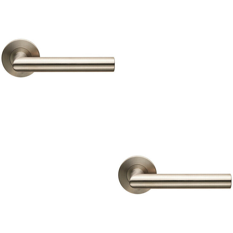 Loops 2X Pair Straight Mitred Bar Handle On Slim Round Rose Concealed Fix Satin Steel