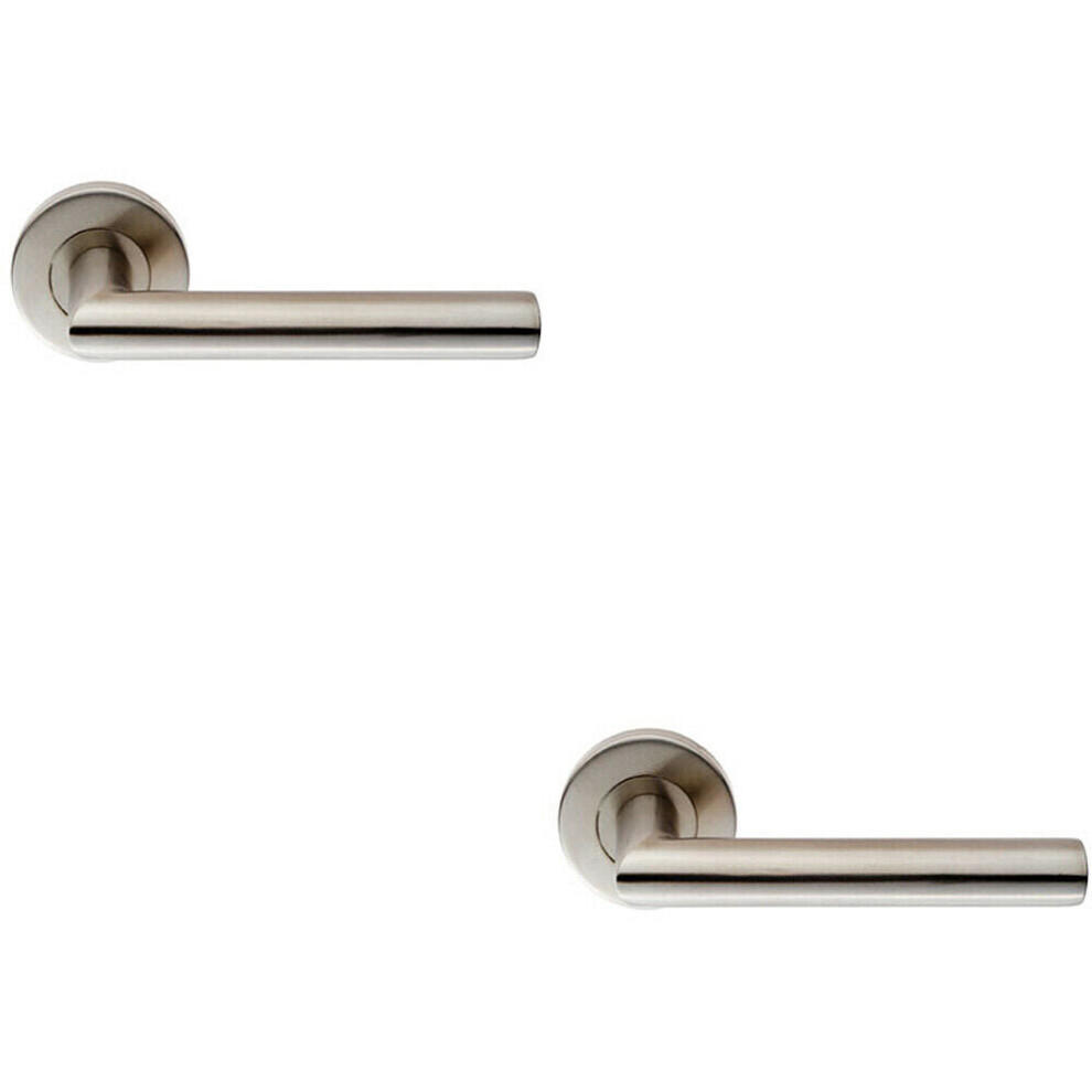 2x PAIR Oval Shaped Mitred Bar Handle on Round Rose Concealed Fix Satin Steel