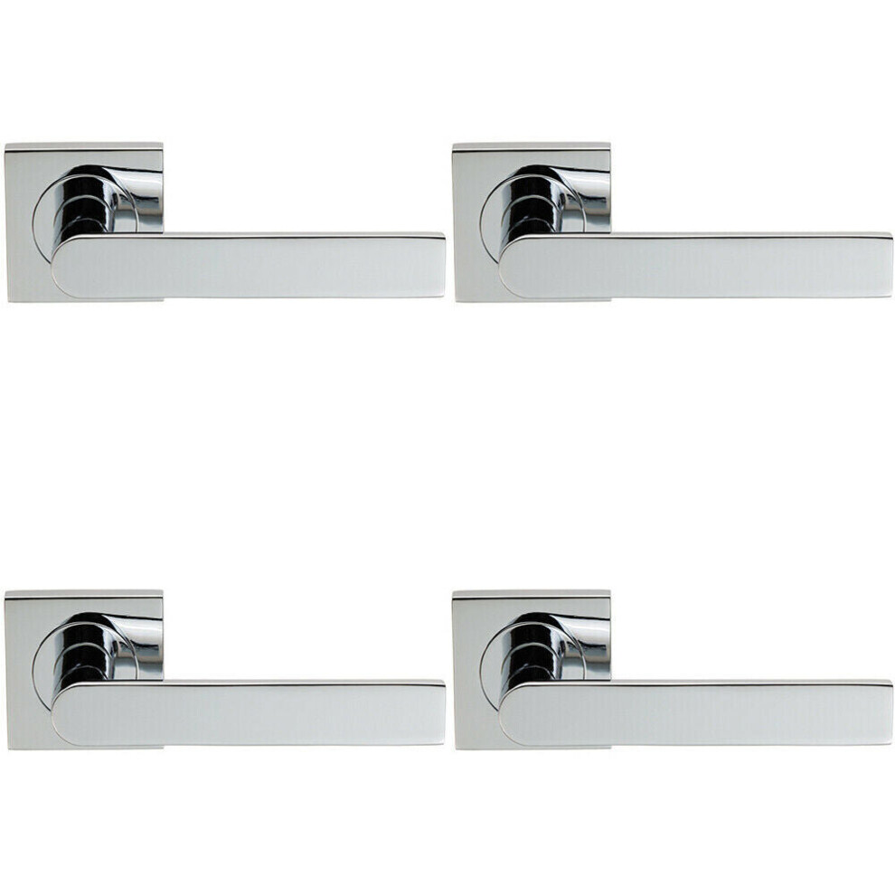 4x PAIR Flat Rectangular Bar Lever on Square Rose Concealed Fix Polished Chrome