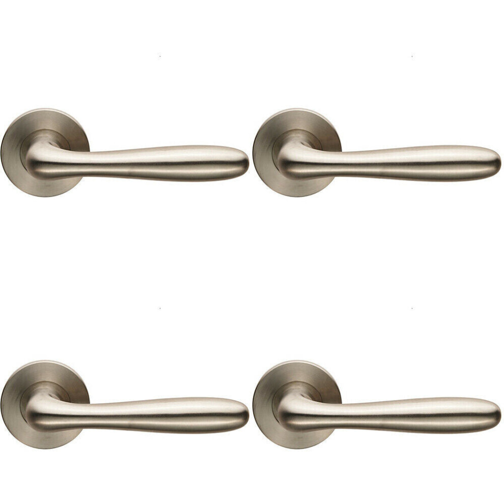 4X Pair Smooth Rounded Bar Handle On Slim Round Rose Concealed Fix Satin Steel 5056524206454