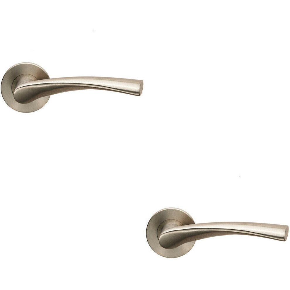 2x AIR Twisted Angular Design Lever on Slim Round Rose Concealed Fix Satin Steel