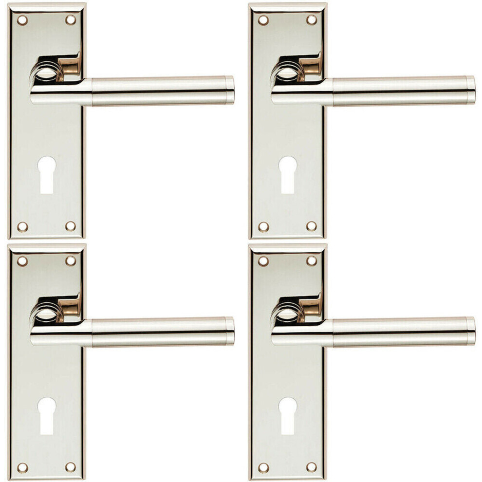 Loops 4X Round Bar Section Handle On Lock Backplate 150 X 50Mm Polished Satin Nickel