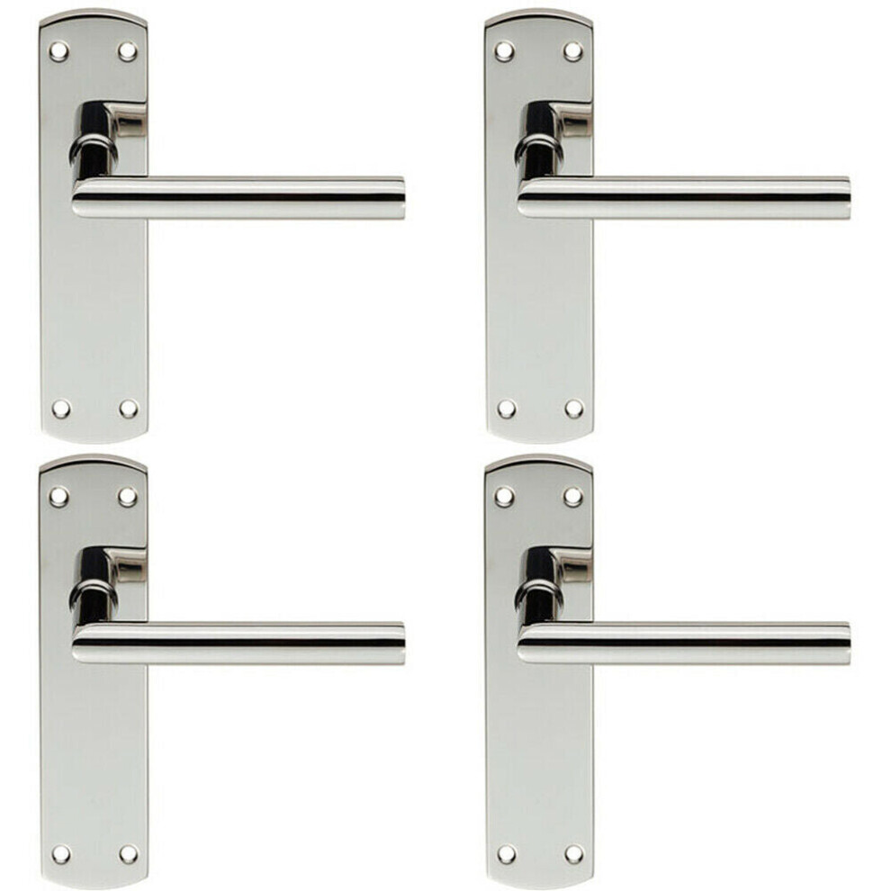 4x Mitred Lever Door Handle on Latch Backplate 172 x 44mm Polished Steel