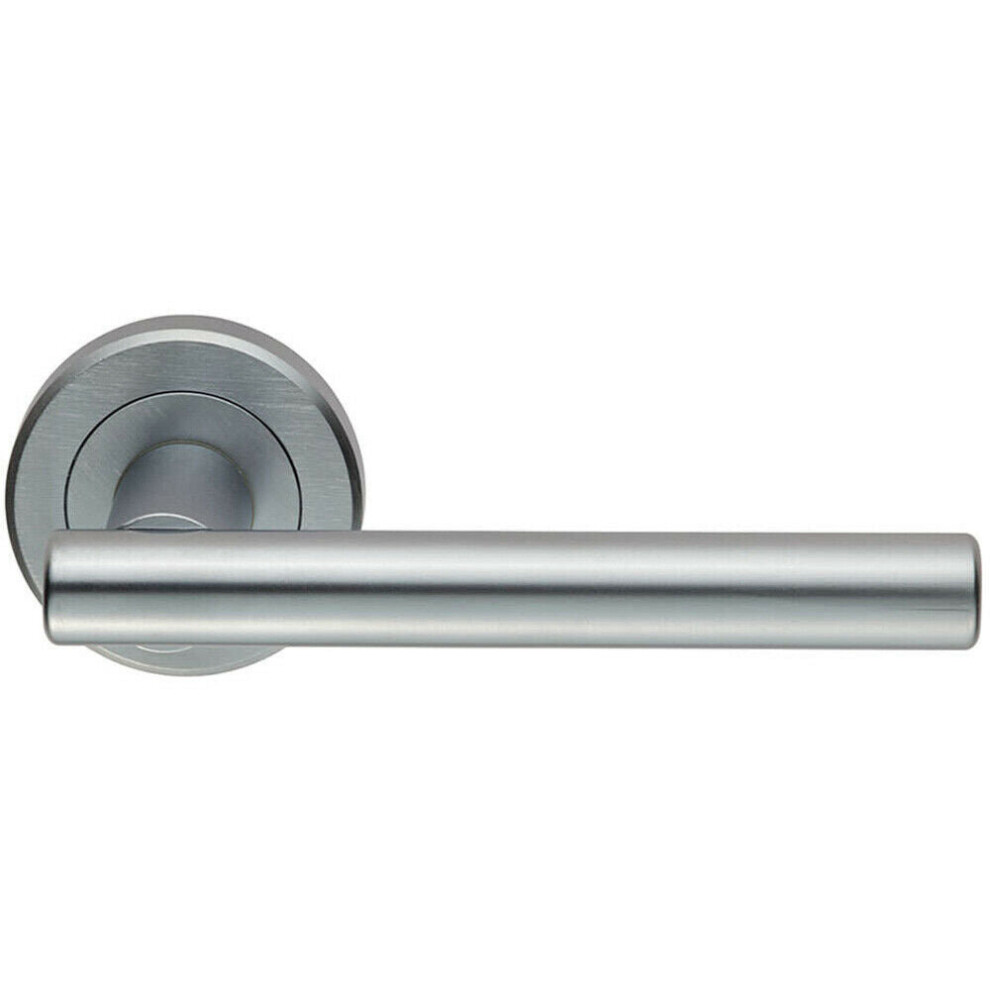 Pair Straight T Bar Handle On Round Rose Concealed Fix Satin Chrome 5056492576436