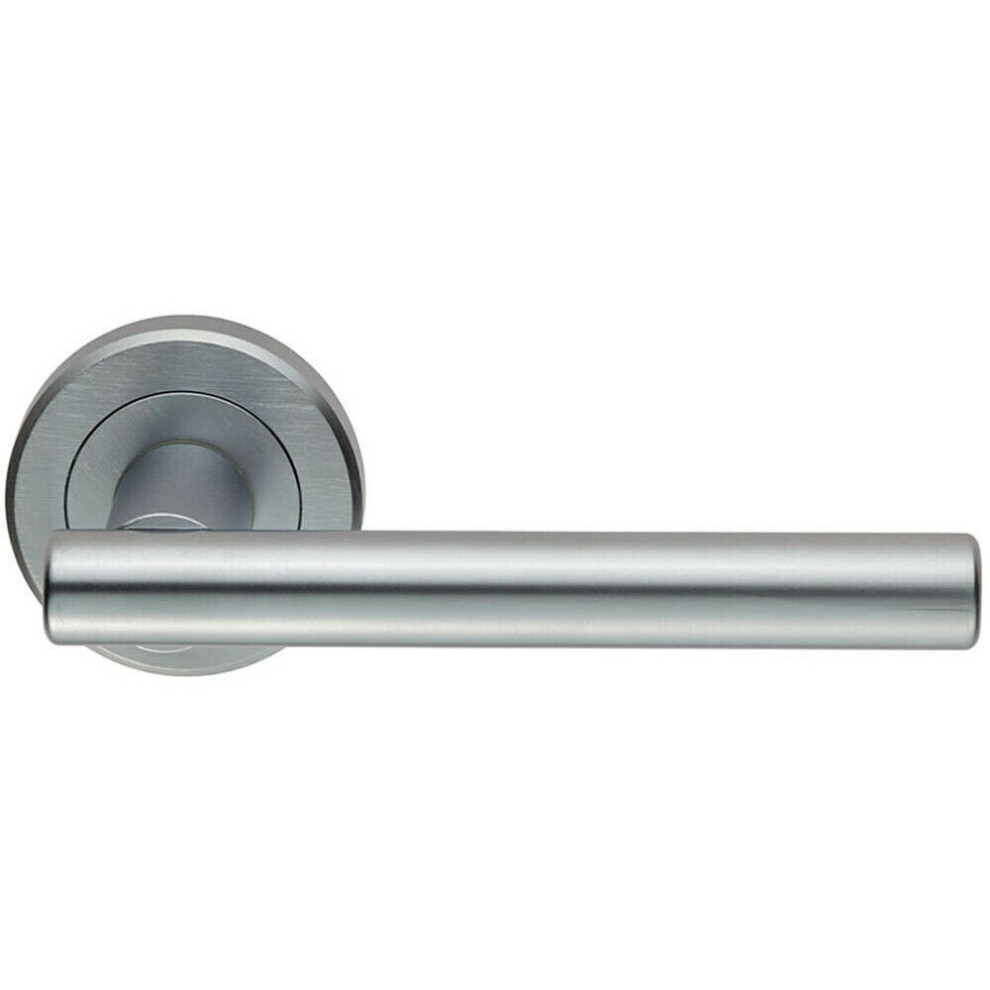 PAIR Straight T Bar Handle on Round Rose Concealed Fix Satin Chrome