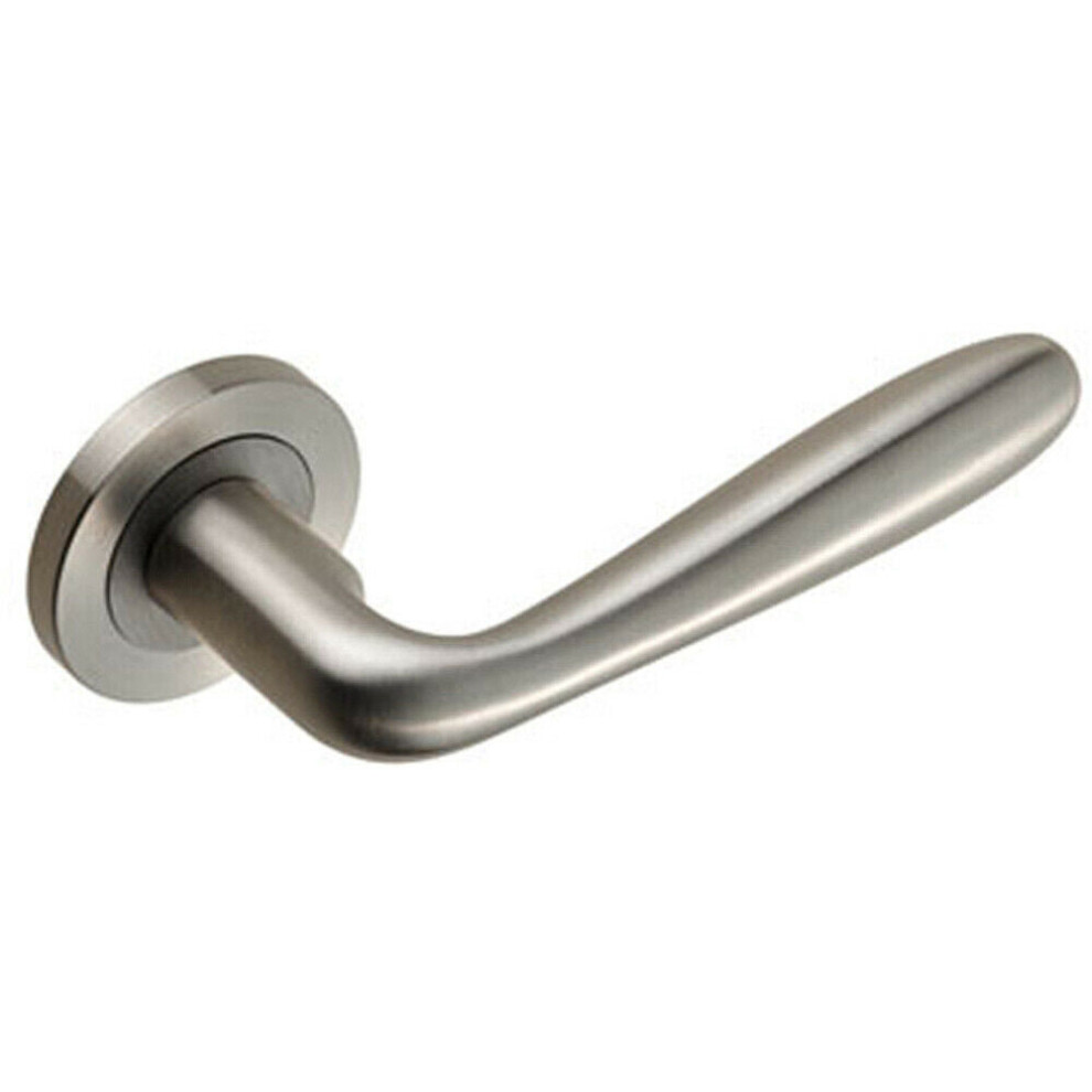 PAIR Smooth Rounded Bar Handle on Round Rose Concealed Fix Satin Steel