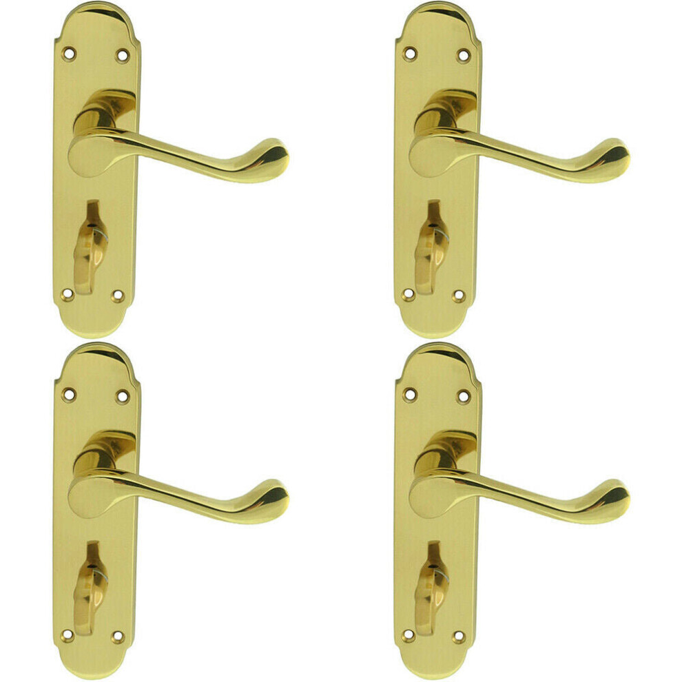 Loops 4X Pair Victorian Upturned Lever On Bathroom Backplate 170 X 42Mm Polished Brass