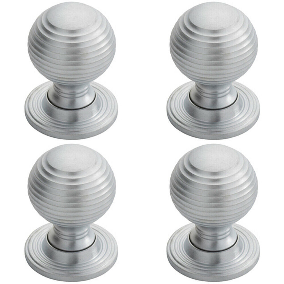 4x Textured Reeded Ball Cupboard Door Knob 28mm Dia Satin Chrome Handle