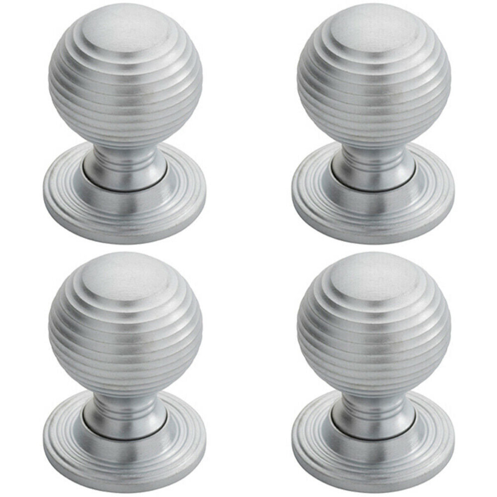 Loops 4X Textured Reeded Ball Cupboard Door Knob 28Mm Dia Satin Chrome Handle