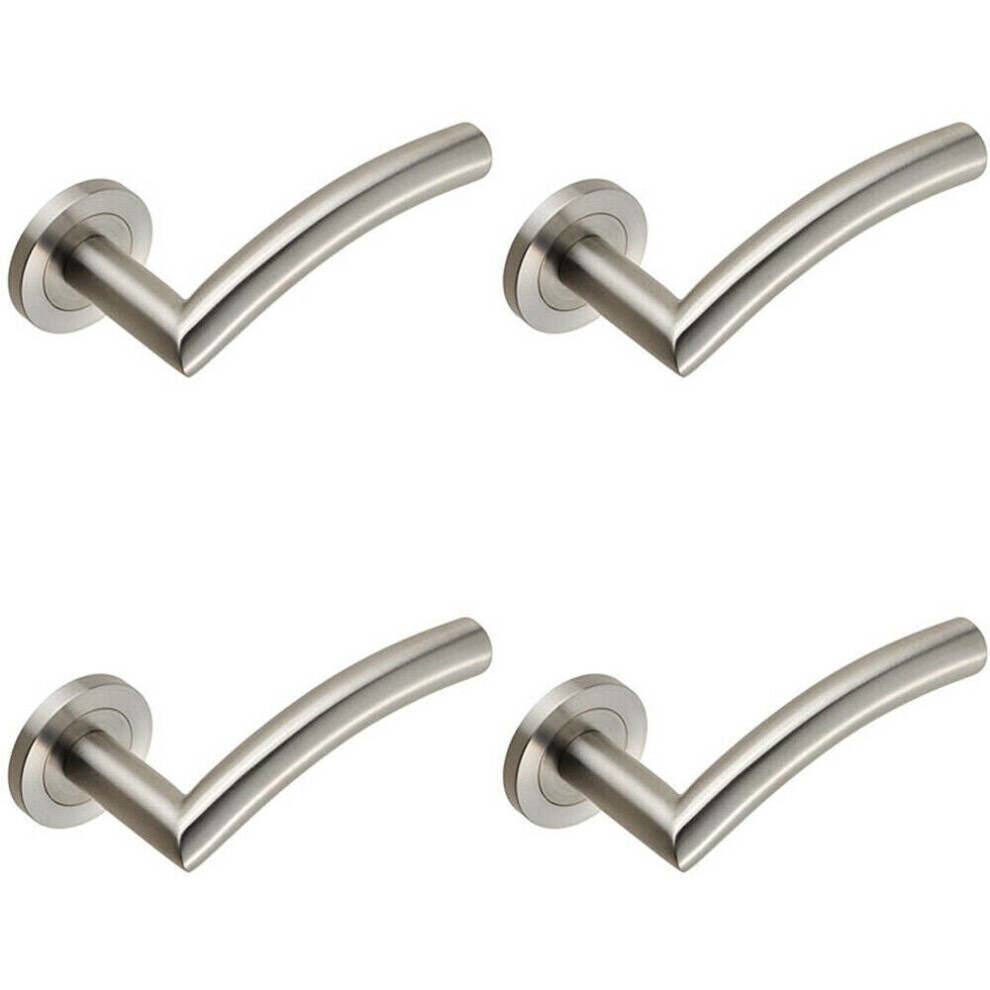 4x Curved Round Bar Handle on Round Rose Concealed Fix Satin Stainless Steel