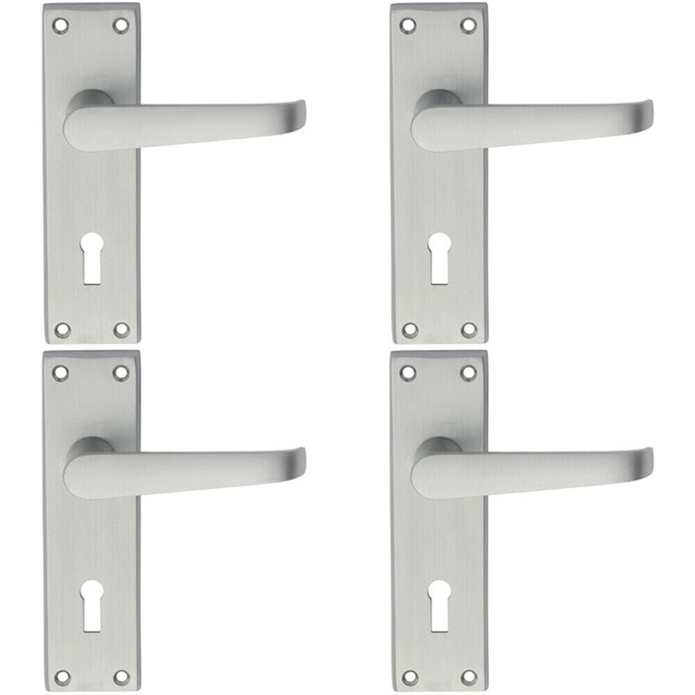 4X Pair Straight Victorian Handle On Lock Backplate 150 X 43Mm Satin Chrome 5056524208892