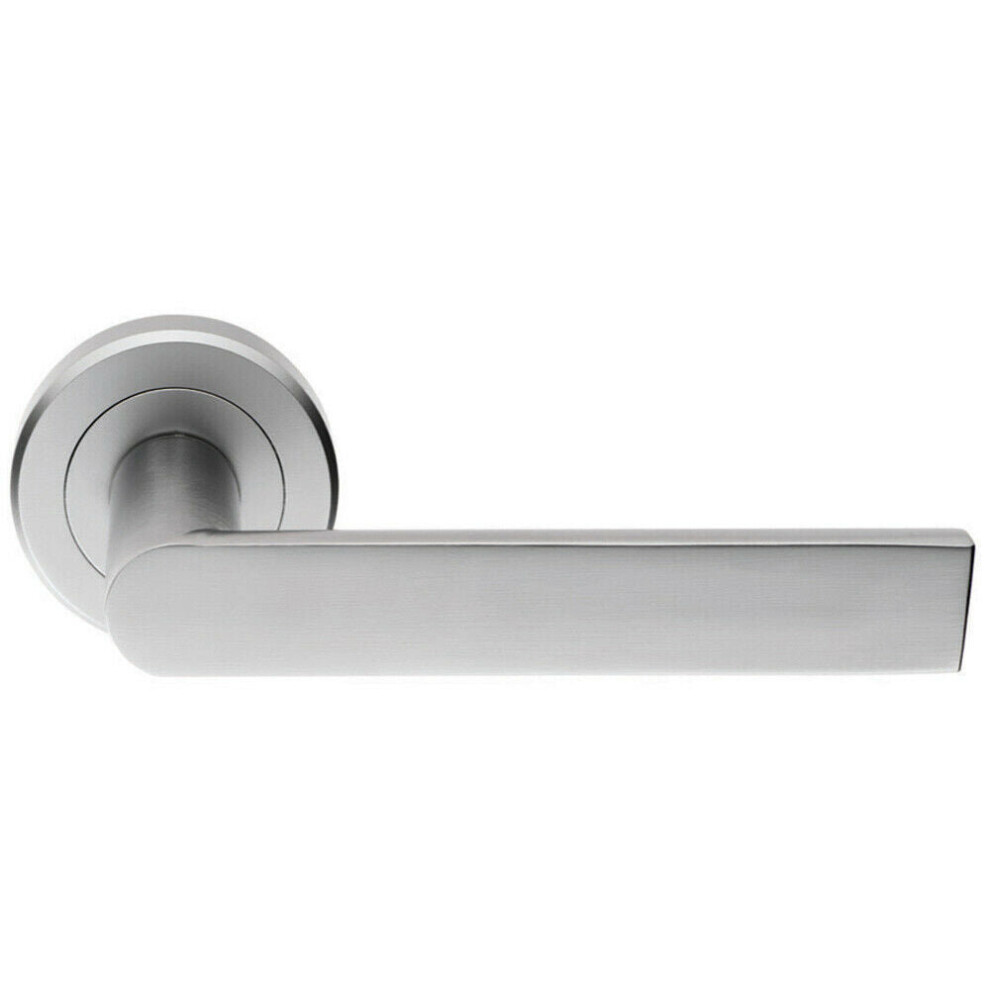 PAIR Flat Rectangular Bar Handle on Round Rose Concealed Fix Satin Chrome