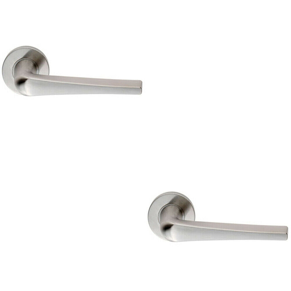 2X Pair Straight Flat Topped Bar Handle On Round Rose Concealed Fix Satin Steel
