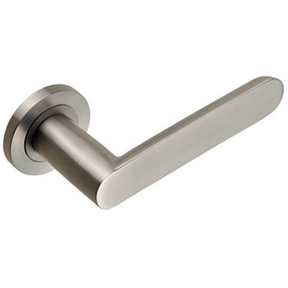 PAIR Flat Faced Straight Handle on Round Rose Concealed Fix Satin Steel