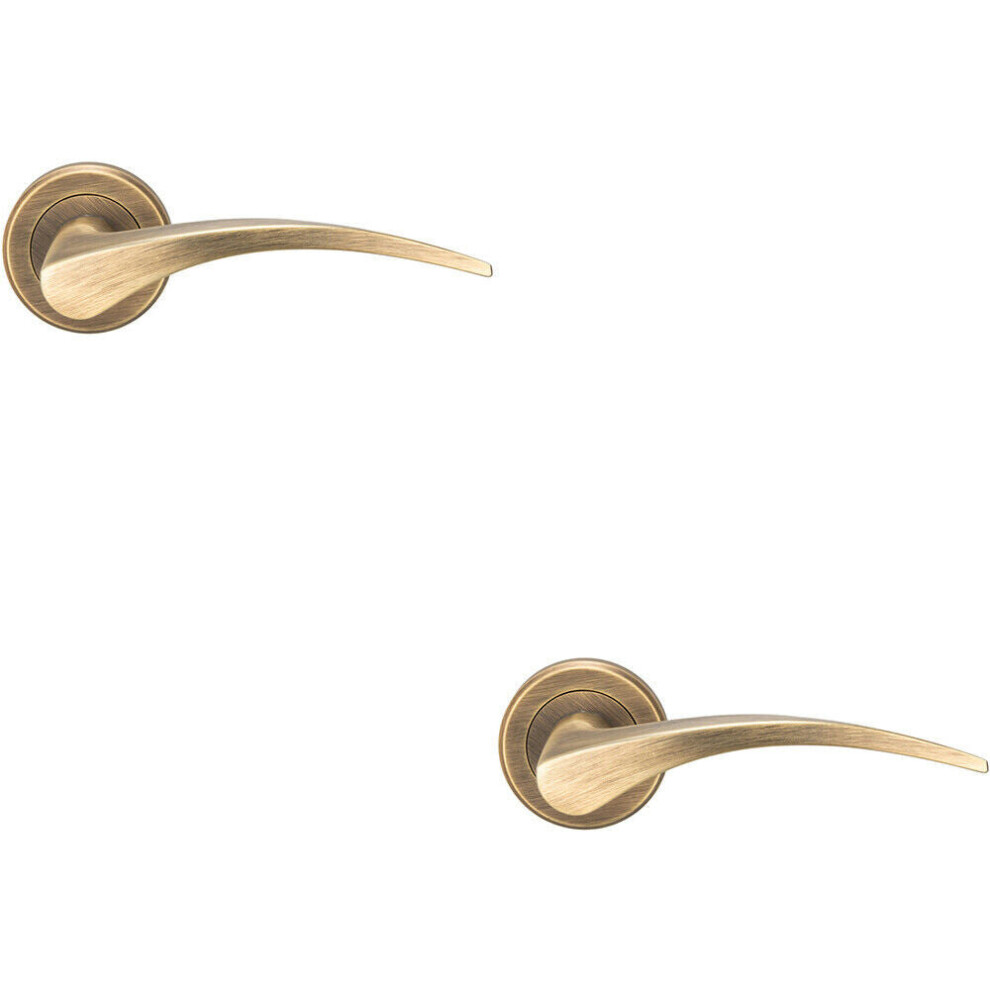 Loops 2X Pair Arched Tapered Handle On Round Rose Concealed Fix Antique Brass