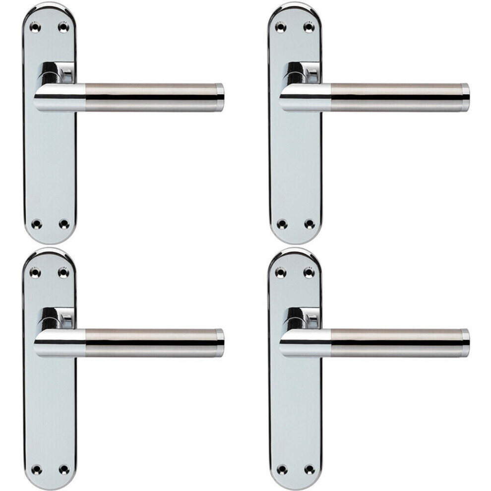 4X Round Bar Lever On Latch Backplate Door Handle 180 X 40Mm Chrome & Nickel