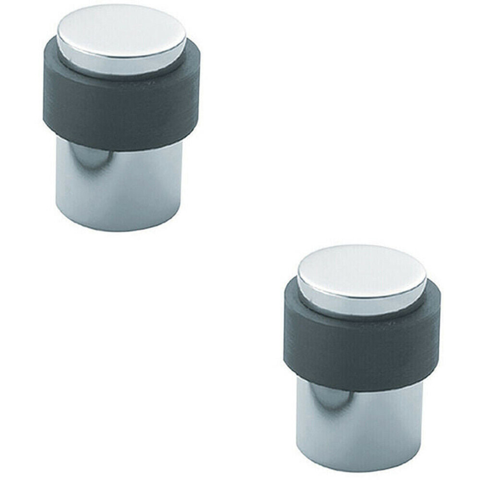 2x Floor Mounted Pedastal Doorstop with Rubber Buffer 40 x 30mm Bright Steel