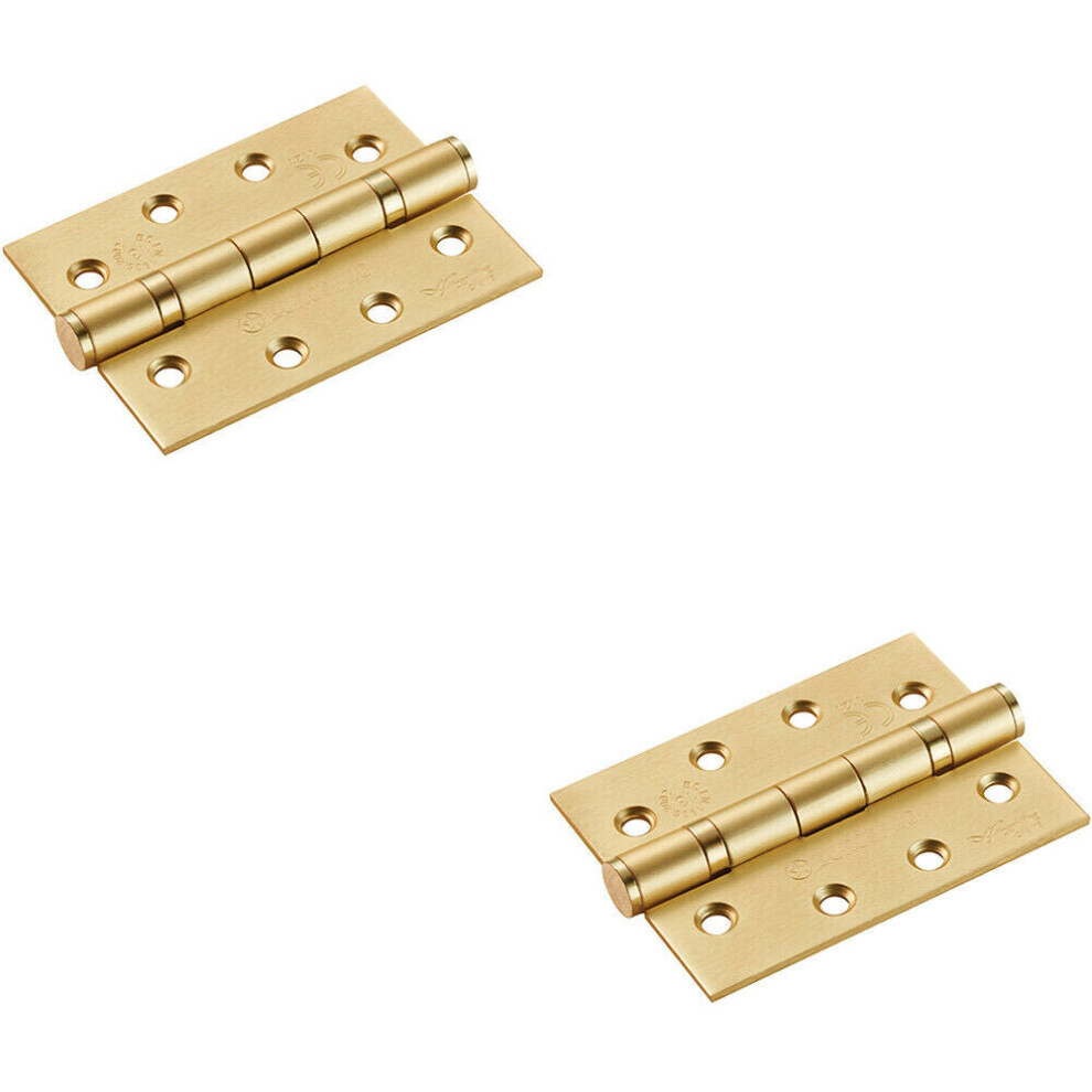 2x PAIR 102 x 76 x 3mm 13 Ball Bearing Hinge Satin Brass Interior Door