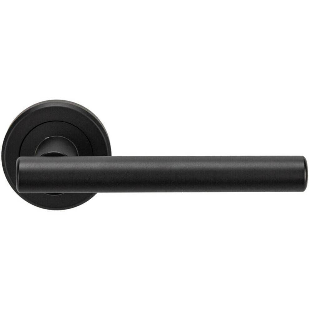 PAIR Straight T Bar Handle on Round Rose Concealed Fix Matt Black Finish