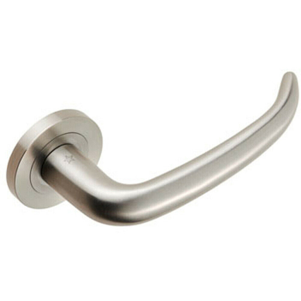 Pair Slim Rounded Inward Curved Lever On Round Rose Concealed Fix Satin Steel