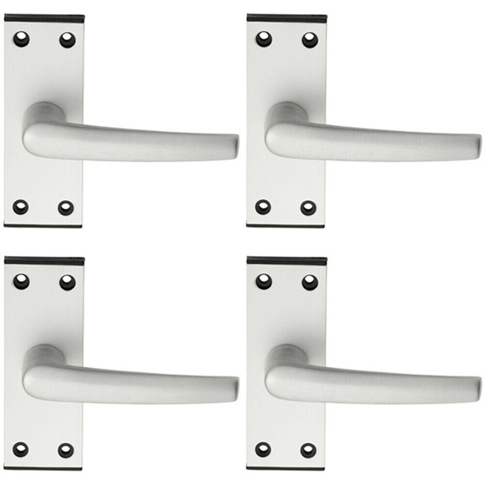 Loops 4X Pair Straight Lever On Latch Backplate Door Handle 102 X 38Mm Satin Aluminium