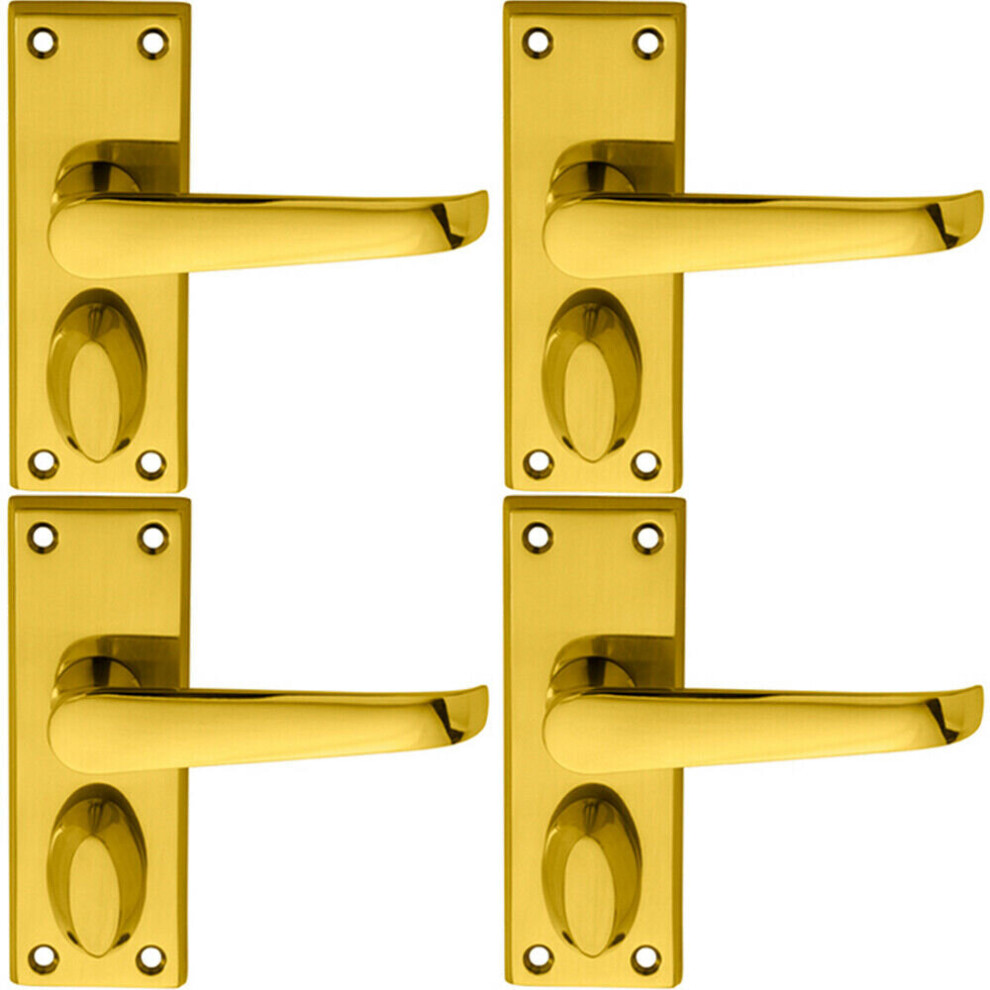 Loops 4X Pair Straight Handle On Short Privacy Backplate 118 X 42Mm Polished Brass