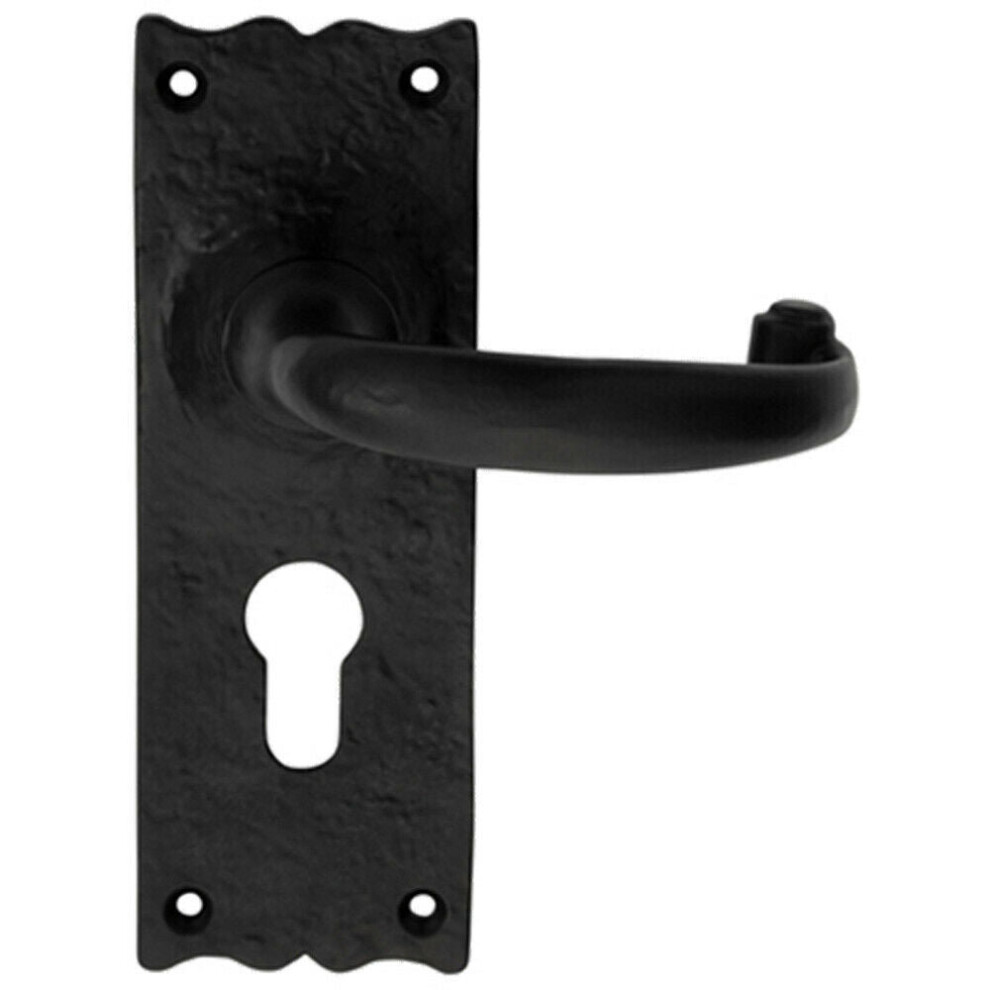 PAIR Forged Curved Lever Handle on Euro Lock Backplate 155 x 54mm Black Antique