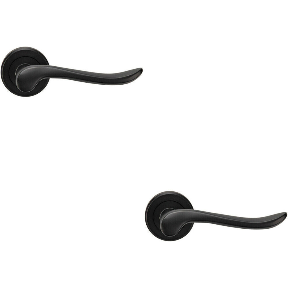 2x PAIR Scroll Shaped Lever Handle on Round Rose Concealed Fix Matt Black