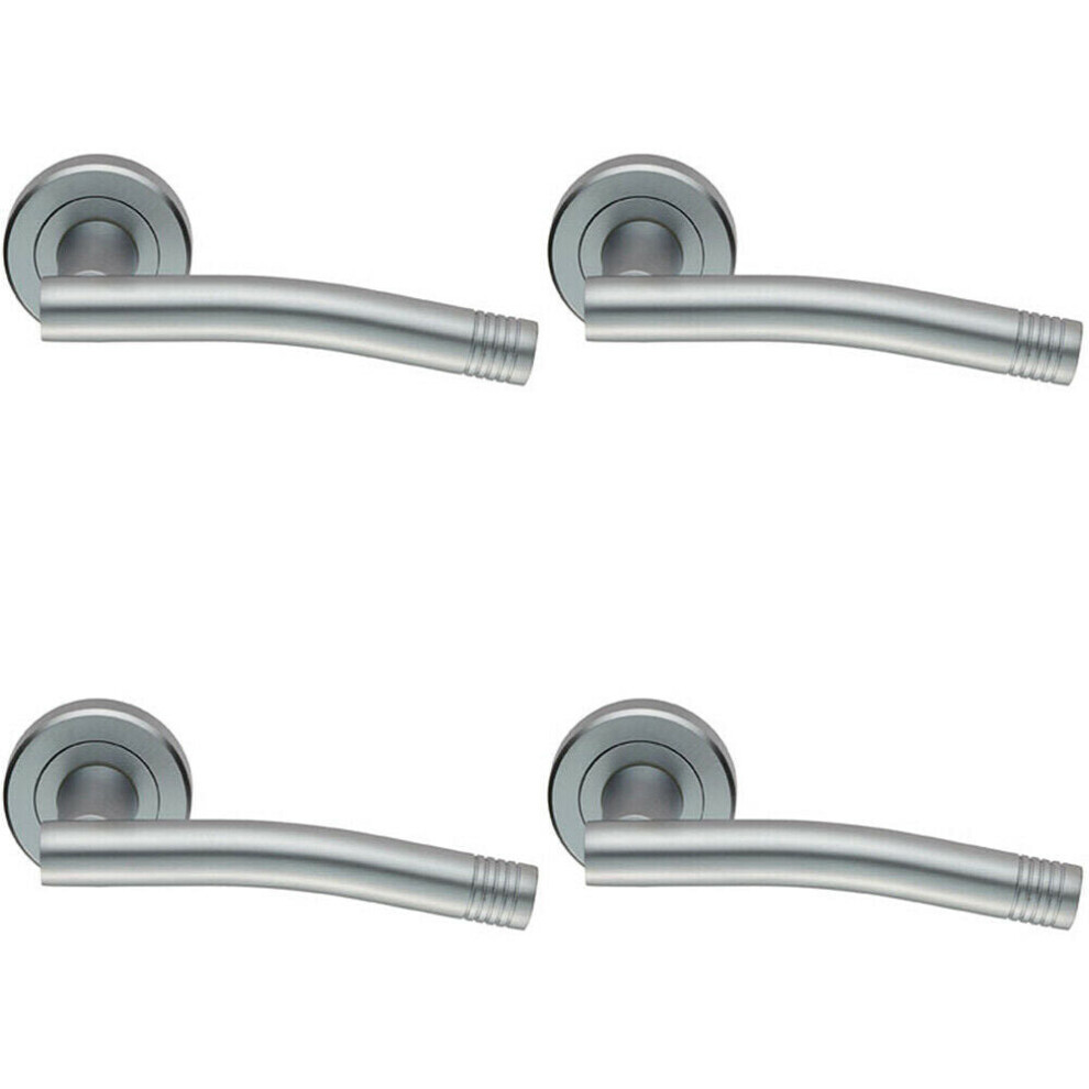 4X Pair Round Bar Handle With Arch Concealed Fix Round Rose Satin Chrome 5056524207635