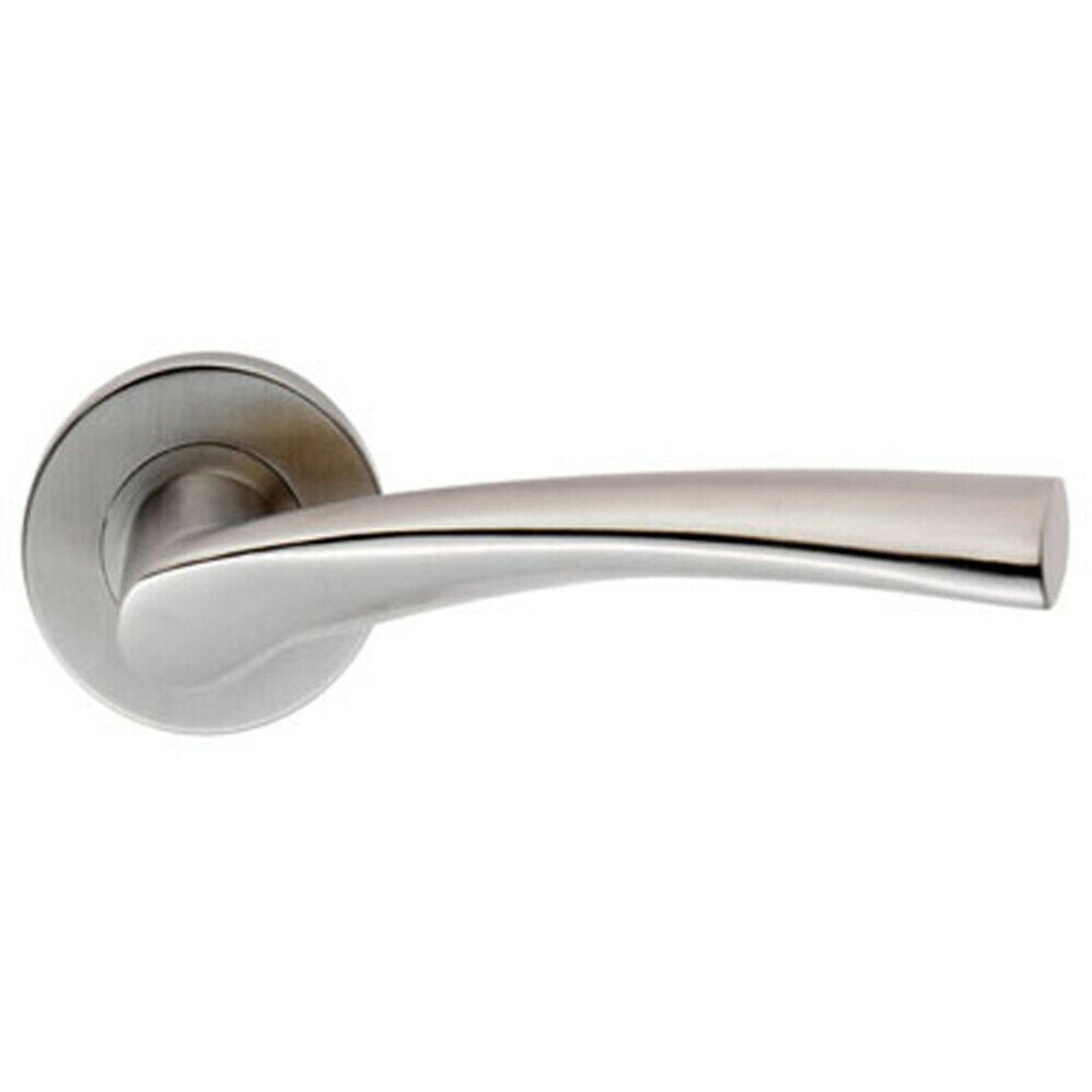 New Loops Pair Twisted Angular Design Handle On Round Rose Concealed Fix Satin Steel Door-Lever-Rose-Internal-Concealed-Hardware-Set